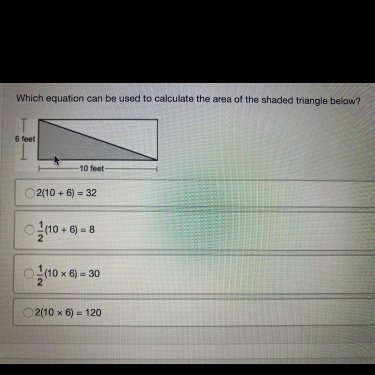 (05.01 LC) which equation can be used to calculate the area of the shaded triangle-example-1