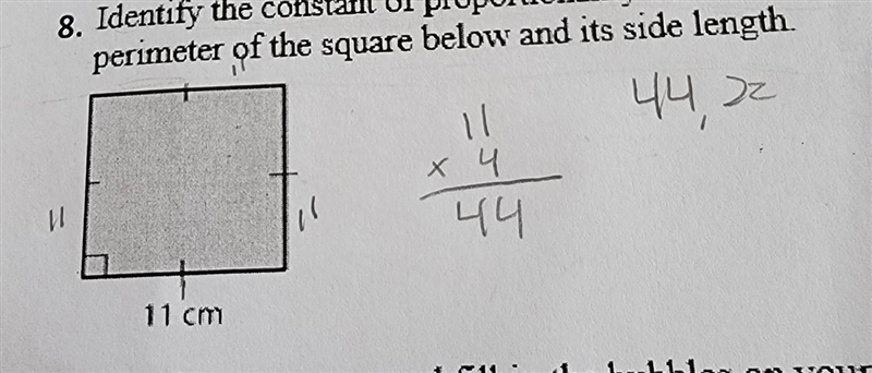 8. Identify the constant of proportionality between the perimeter of the square below-example-1