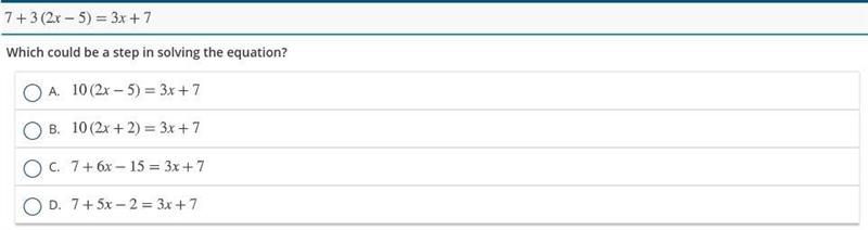 7+3 (2x-5) =3x+7 what is answer-example-1