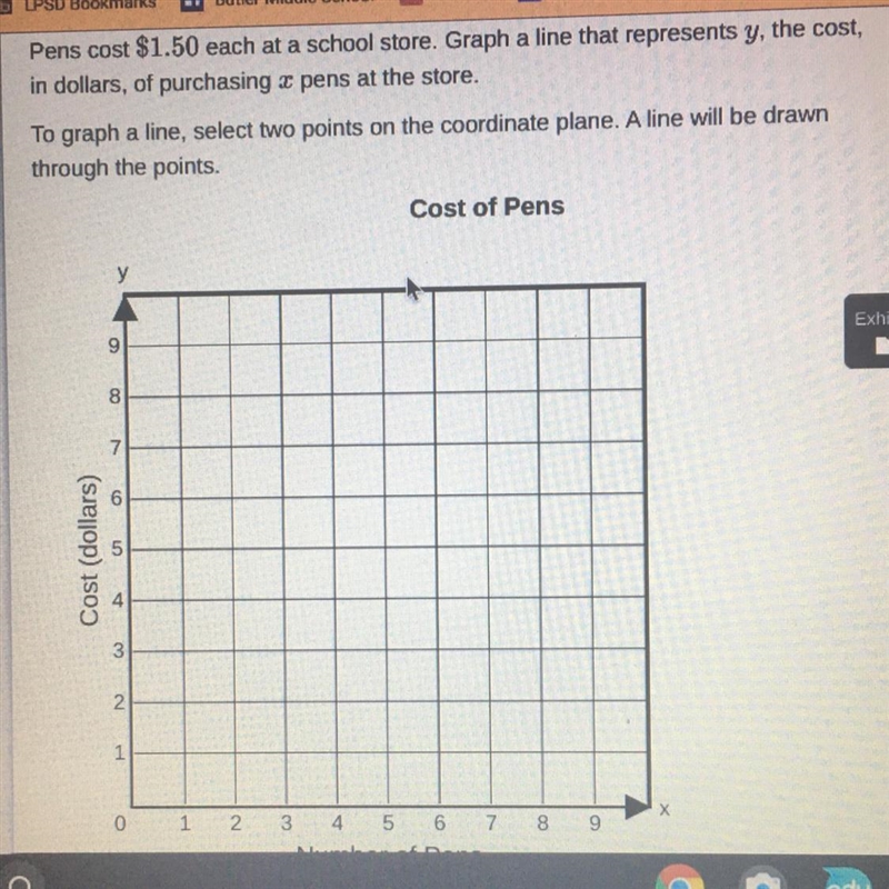 Pens cost $1.50 each at a school store. Graph a line that represents y, the cost,in-example-1