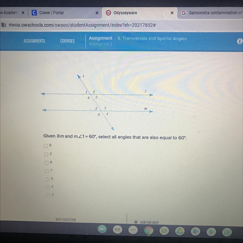 Given /||m and m<1=60 select all angles that are also equal to 60°-example-1