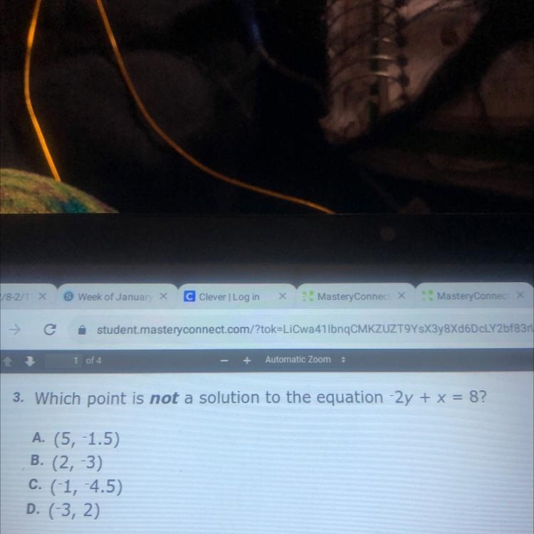 student masterconnect3. Which point is not a solution to the equation 2y + x = 87A-example-1