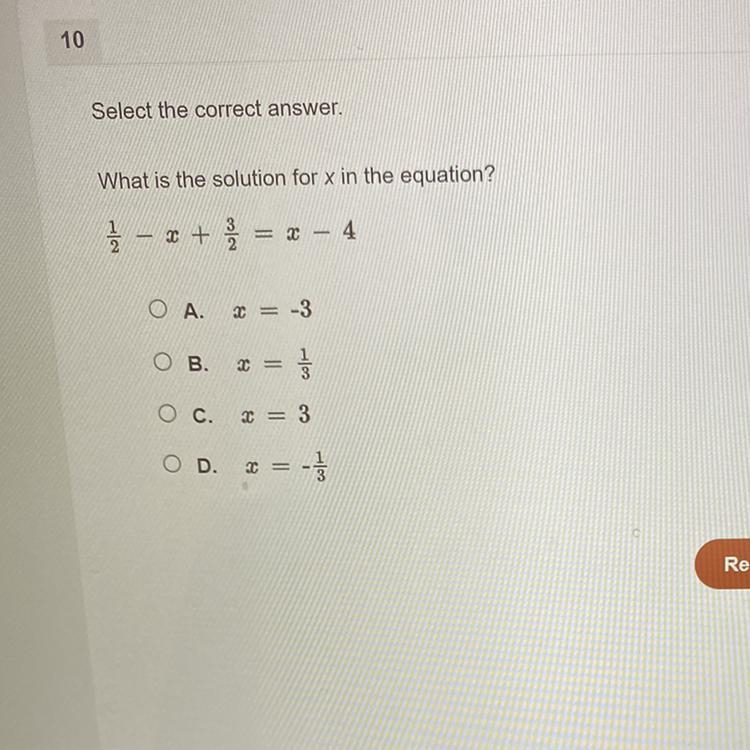 Select the correct answer. What is the solution for x in the equation? 1/2+³/2= = x-example-1