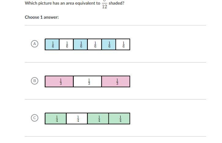 Which picture has an area equivalent to 8/12 shaded?-example-1