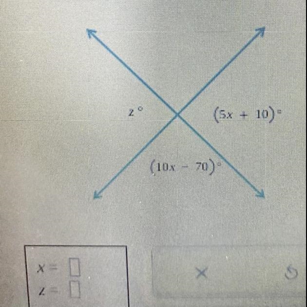 Find x and z the graph is right below-example-1