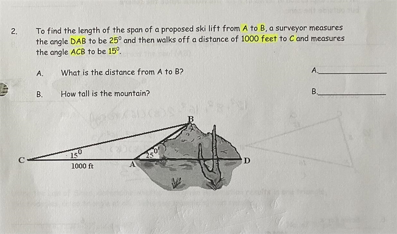 What is the distance from A to b?How tall is the mountain?Picture in details.Thanks-example-1