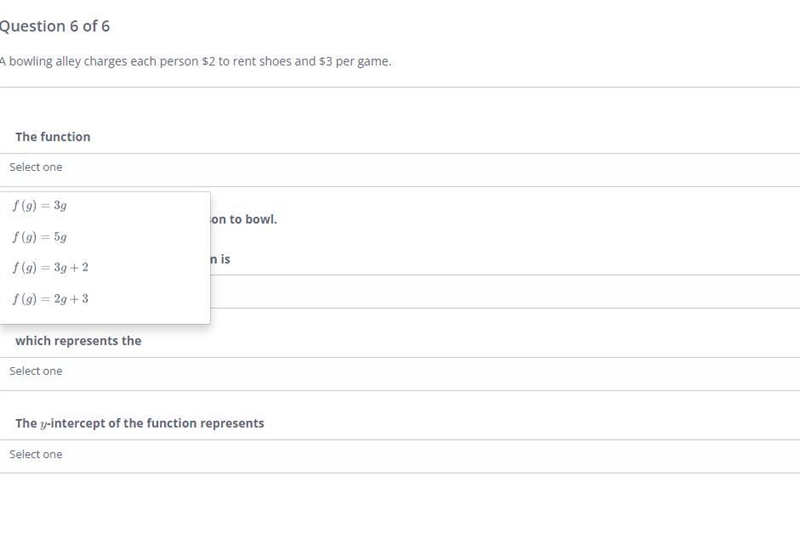 A bowling alley charges each person $2 to rent shoes and $3 per game.-example-1