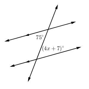 Examine the figure of two parallel lines cut by a transversal. What is the value of-example-1