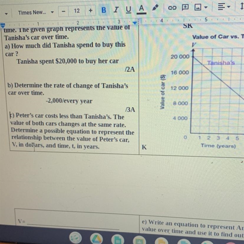 ￼ Peters ca￼r cost less than Tanishas The value of both cars changes at the same rate-example-1