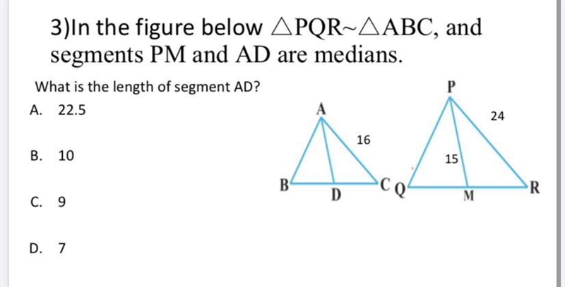 3)In the figure below segments PM and AD are medians. What is the length of segment-example-1