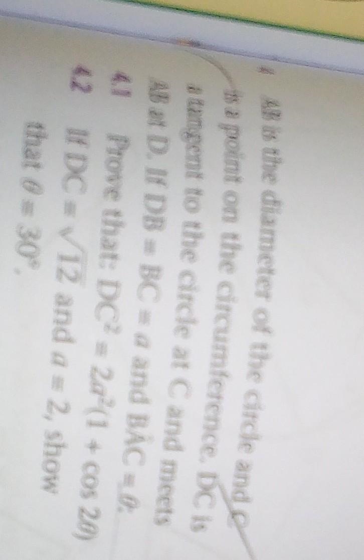 Prove that: DC² = 2a²(1 + cos 20) If DC = √12 and a = 2, show that 0 = 30°.​-example-1