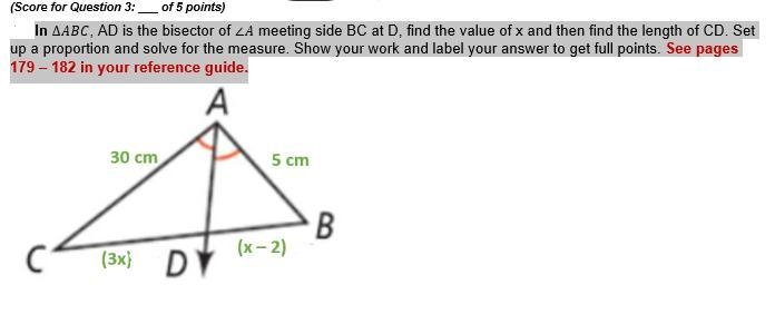 In ∆ABC, AD is the bisector of ∠A meeting side BC at D, find the value of x and then-example-1