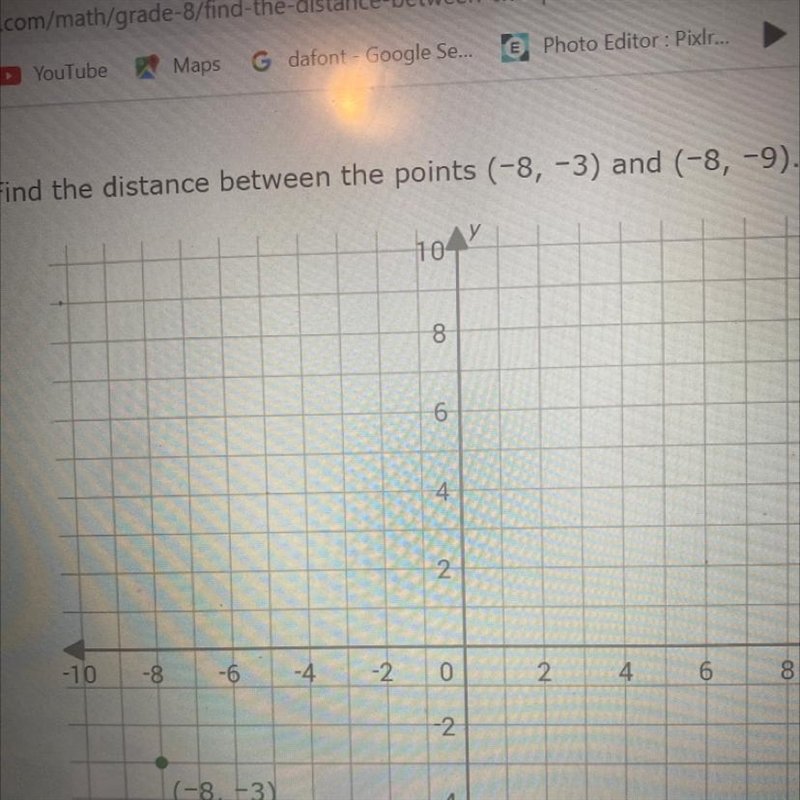 Find the distance between the points (-8, -3) and (-8, -9).-example-1