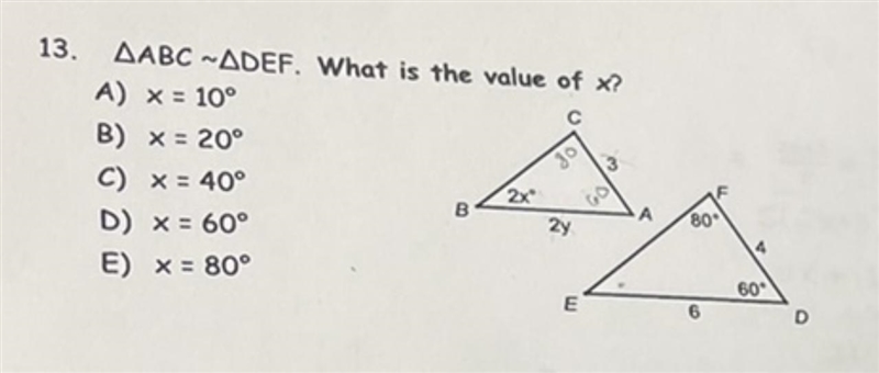 ABC ~ DEF What is the value of x?-example-1