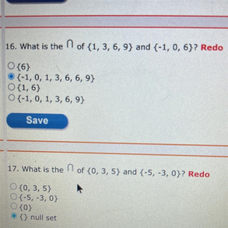 What is the of U {1, 3, 6, 9) and (-1, 0, 6}? And the bottom one-example-1