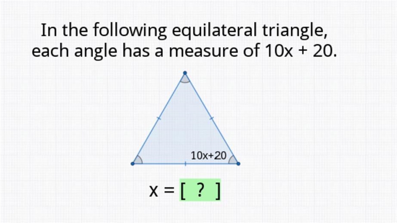 Please help me, With the following equilateral triangle, each angle has the same measure-example-1