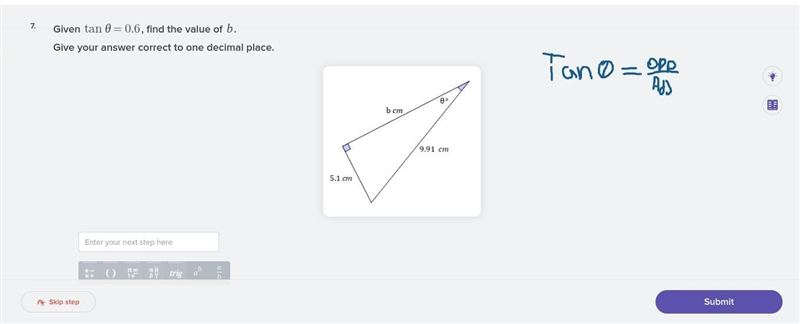 PLEASE HELP URGENT Given \tan \theta =0.6, find the value of b-example-1