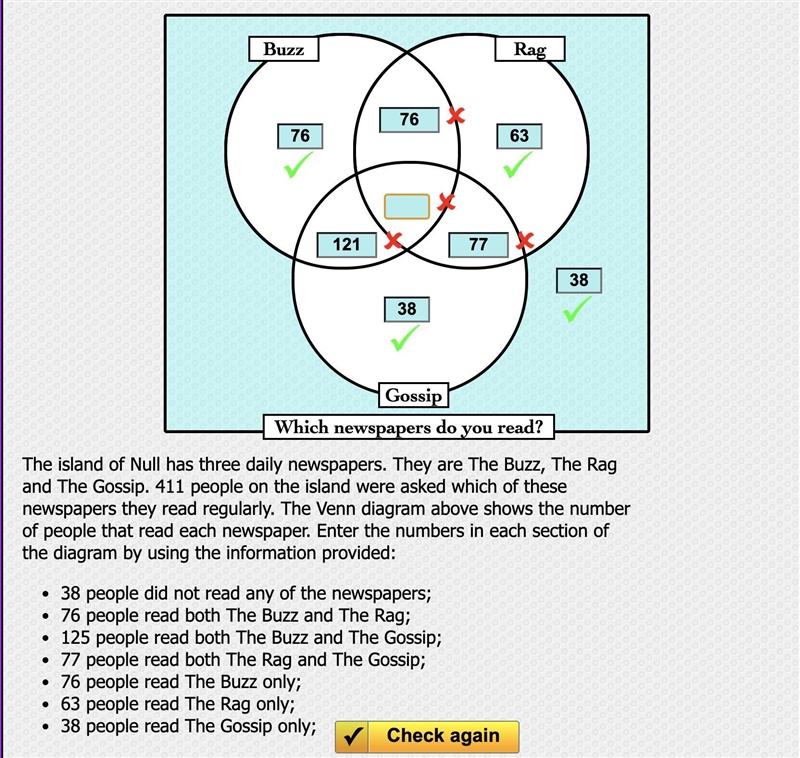 I need help with Venn Diagrams . In the screen shot is all the info please help and-example-1