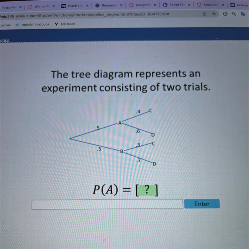 The tree diagram represents an experiment consisting of two trials. .5 - A - A - .4 - c-example-1