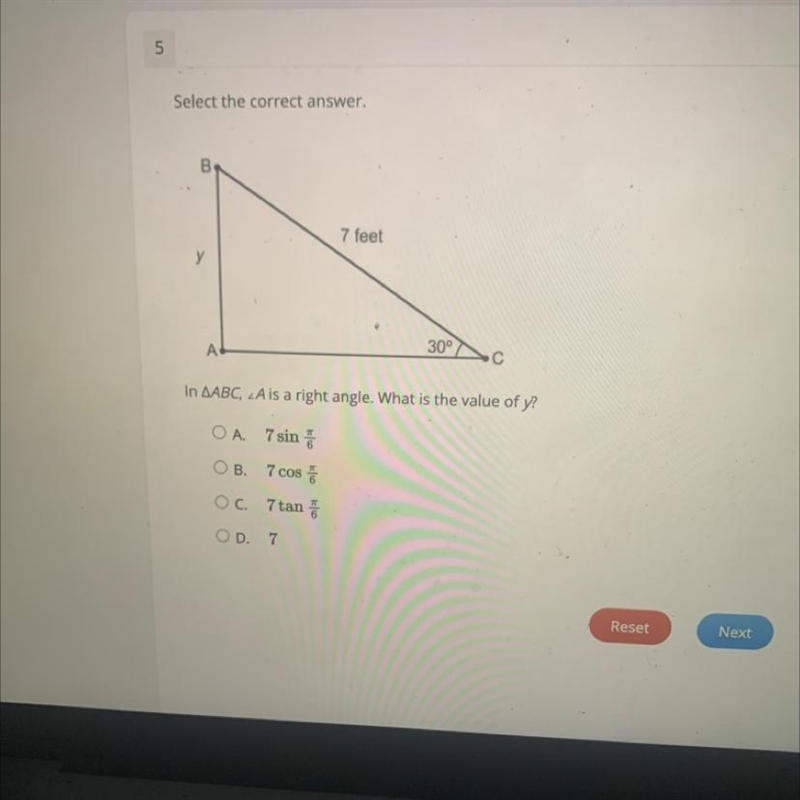 In ABC A is a right angle what is the value of y-example-1