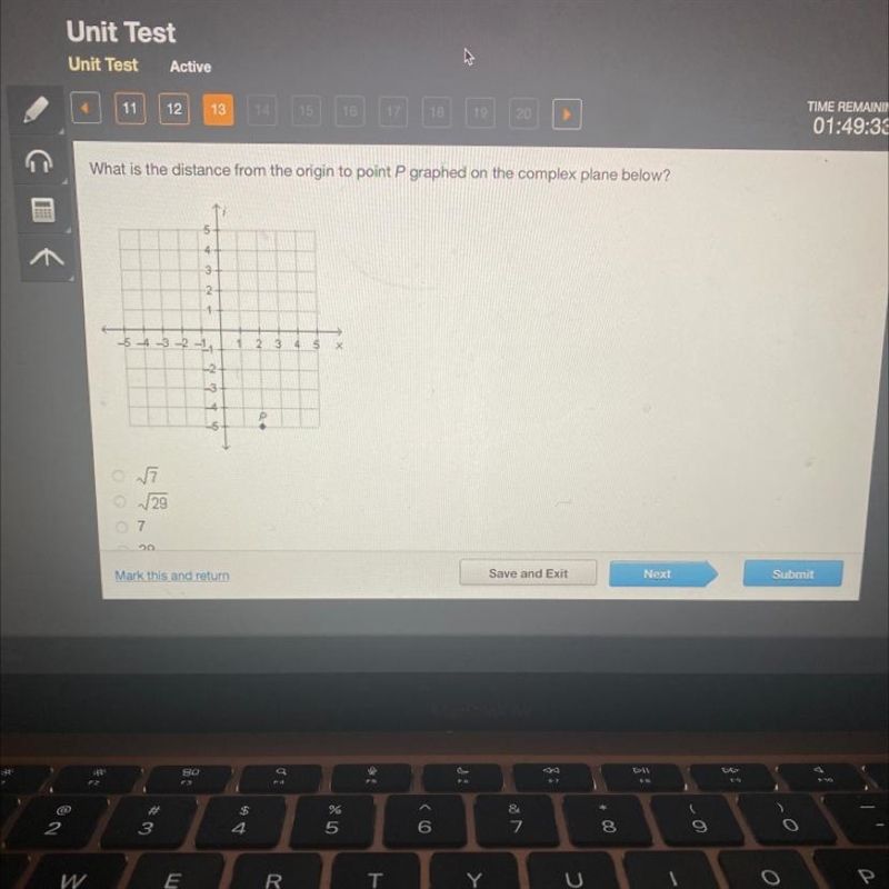 What is the distance from the origin to point P graphed on the complex plane below-example-1