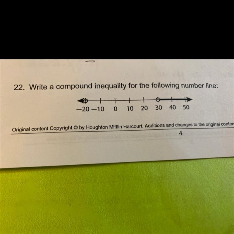 22. Write a compound inequality for the following number line:-example-1