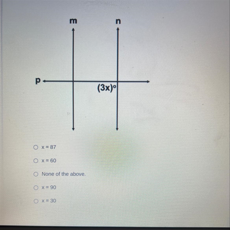 PLEASE HELP PLEASE In the diagram, m || n, and m perpendicular of P. Find the value-example-1