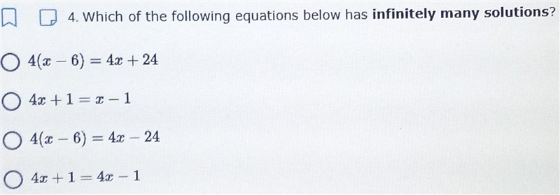 Which of the following equations below has infinitely many solutions?​-example-1