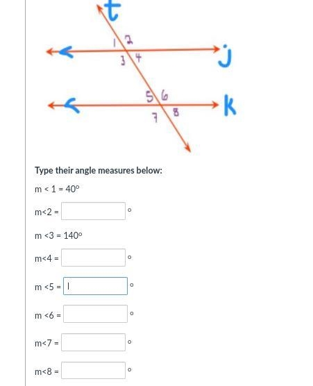 The line j and line k are parallel with a transversal of line t running through them-example-1