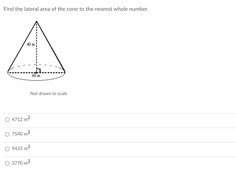 Find the lateral area of the cone to the nearest whole number.-example-1