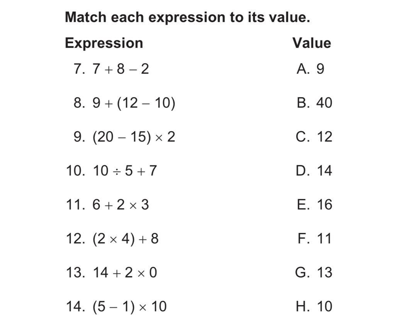 Match each expression to its value for 10 points.-example-1