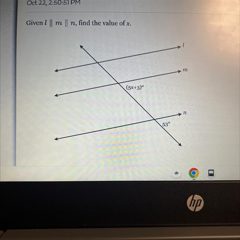 Given l || m || n, find the value of x-example-1