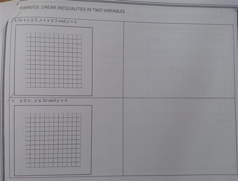 F5MM/C6: LINEAR INEQUALITIES IN TWO VARIABLES 4.On each Cartesian plane,construct-example-1