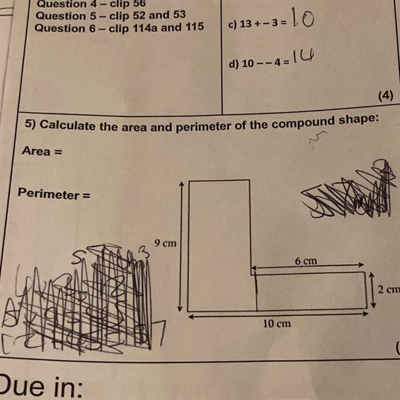 I bought 5) Calculate the area and perimeter of the compound shape: Area = Perimeter-example-1