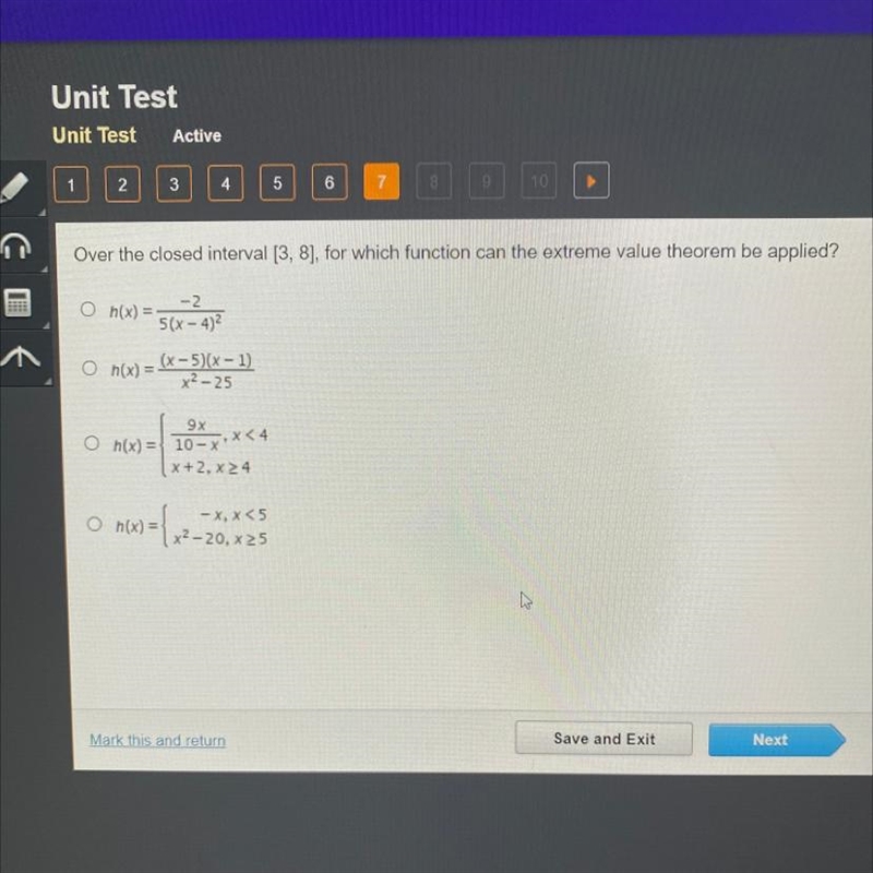 Over the closed interval [3, 8], for which function can the extreme value theorem-example-1