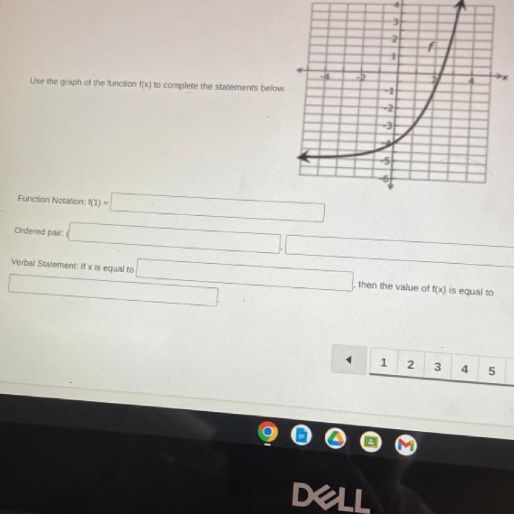 Use the graph of the function f(x) to complete the statements below. Function Notation-example-1