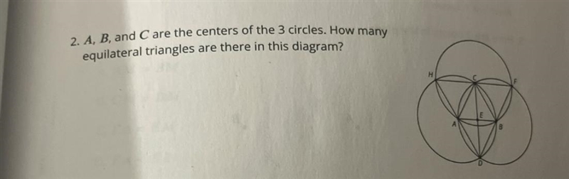 A, B, and C are the centers of the 3 circles. How many equilateral triangles are there-example-1