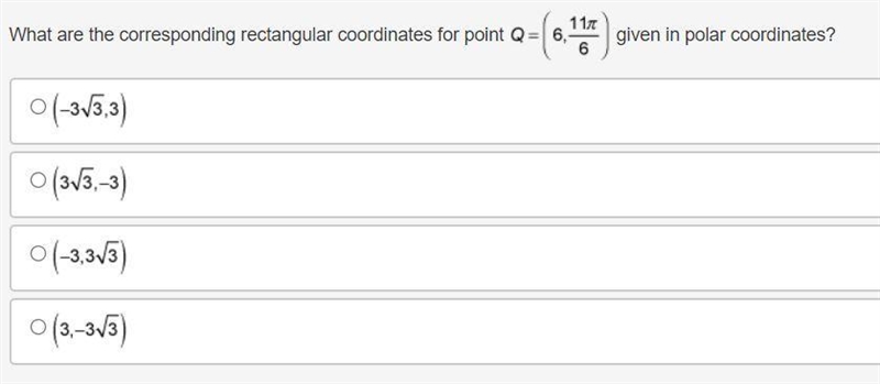 What are the corresponding rectangular coordinates for point Q equals the ordered-example-1