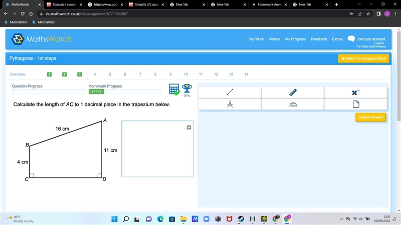 Calculate the length of ac to 1 decimal place below-example-1