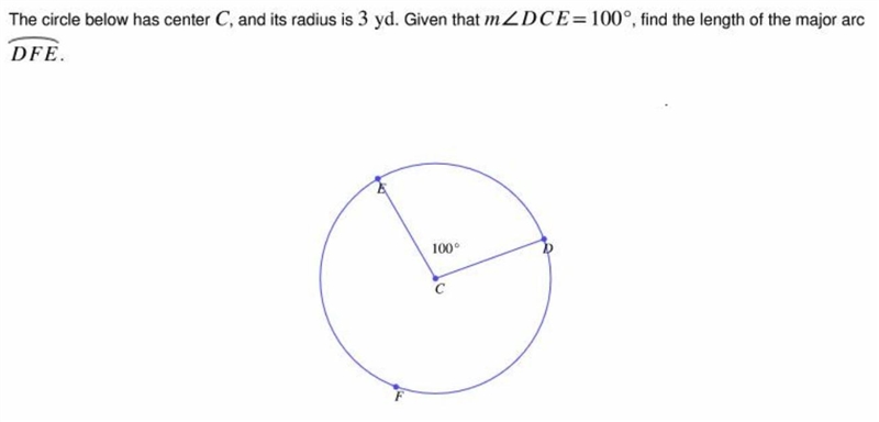 The circle below has a center C and its radius is 3 yd-example-1