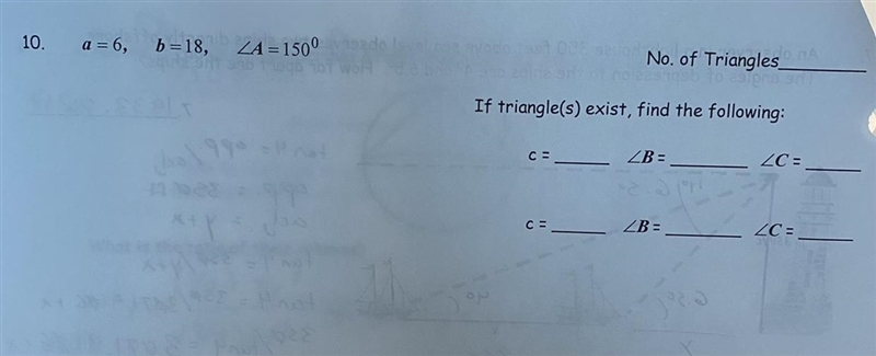 10) Using the law of sines, determine whether the given information results in one-example-1