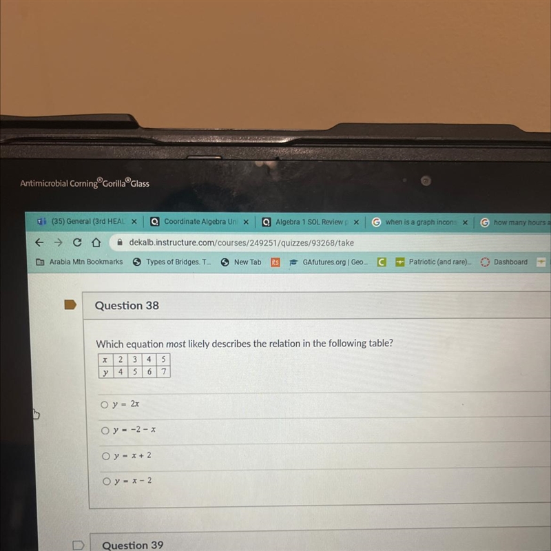 Which equation most likely describes the relation in the following table? 2 3 4 5 y-example-1