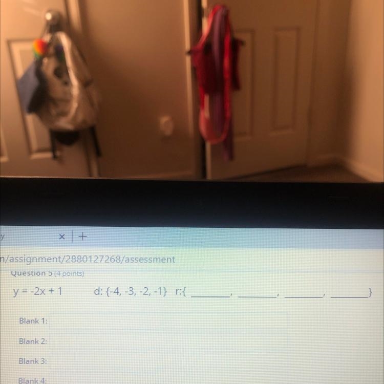 Y = -2x + 1d: {-4, -3, -2, -1} ri{Blank 1:Blank 2:Blank 3:Blank 4:-example-1