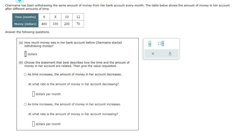 Finding the initial amount and rate of change given a table for a linear function-example-1