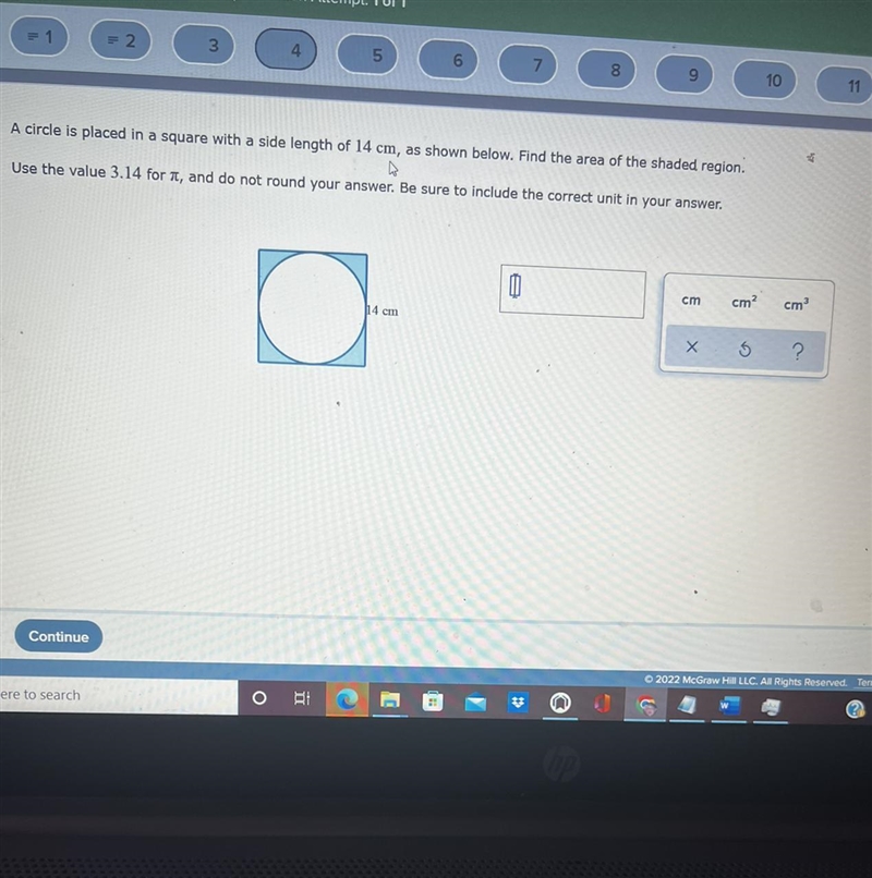 (20 Points Guaranteed) A Circle Is Placed In A Square With A Side Length Of 14 CM-example-1