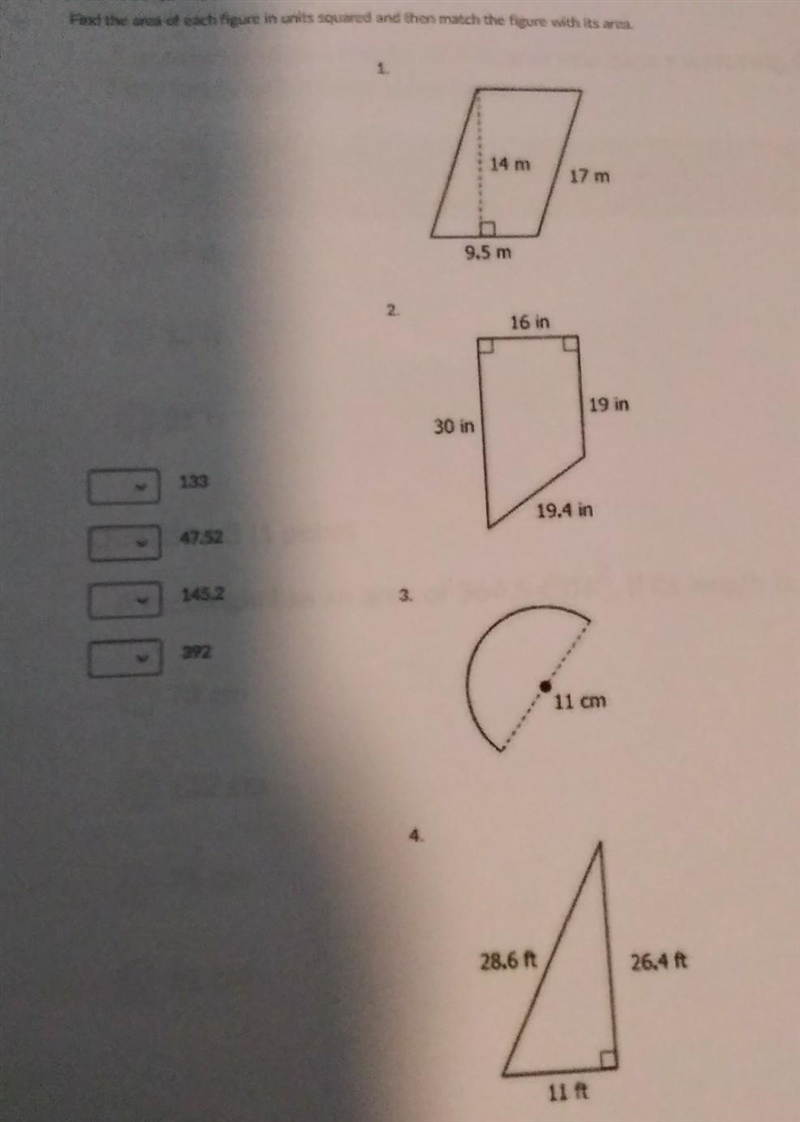 Find the area of each figure in units squared and then match the figure with its area-example-1