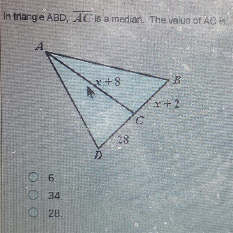 In triangle ABD, AC is a median. The value of AC is?-example-1