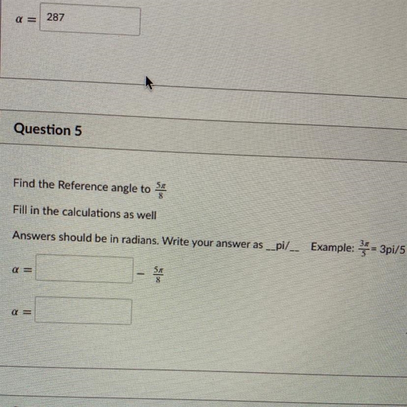 ￼ find a reference angle to five pie over eight and fill in the calculations as well-example-1