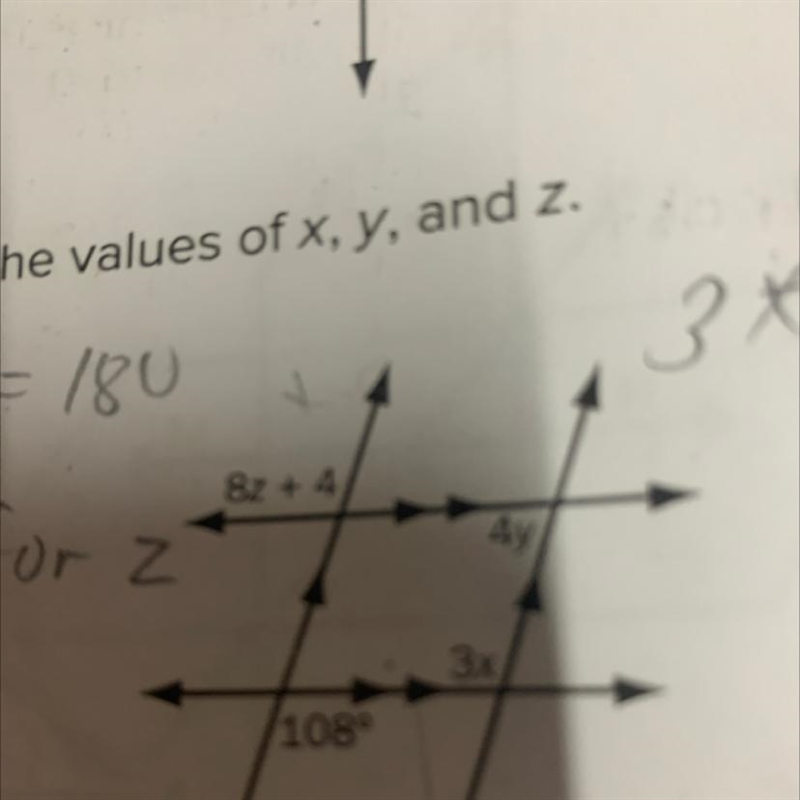 3. In the figure below, find the values of x, y, and z.-example-1