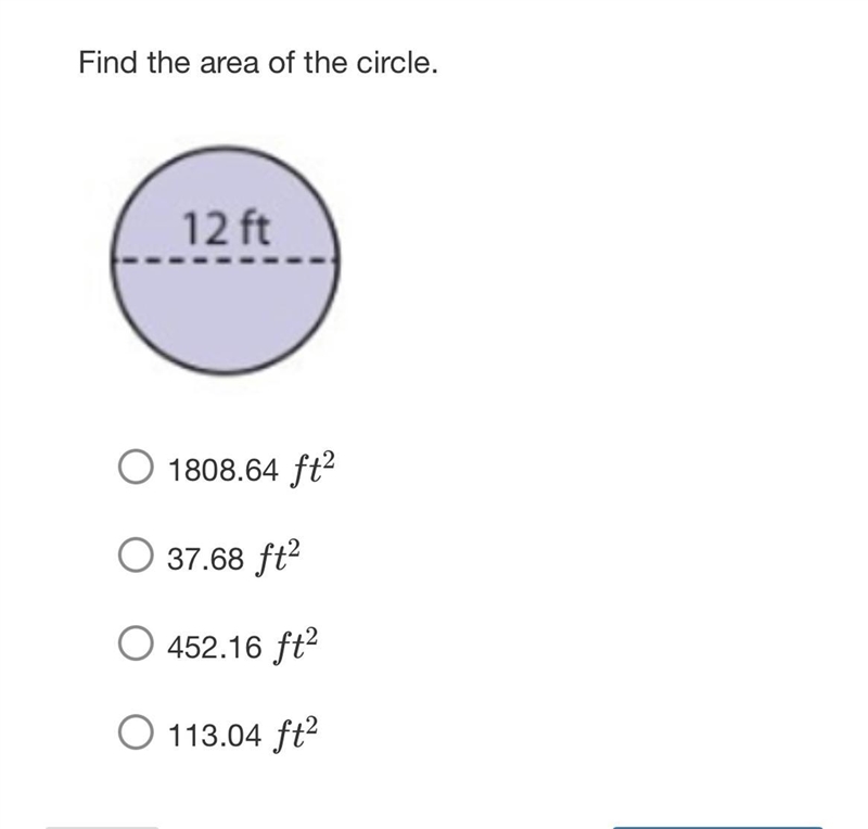 Find the area of the circle. 12 ft-example-1